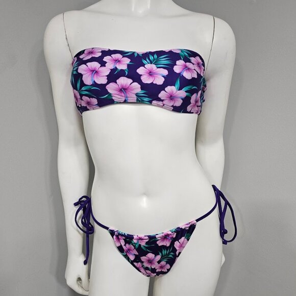 Frankies Bikinis Purple Hibiscus Set Size Large - Picture 1 of 14